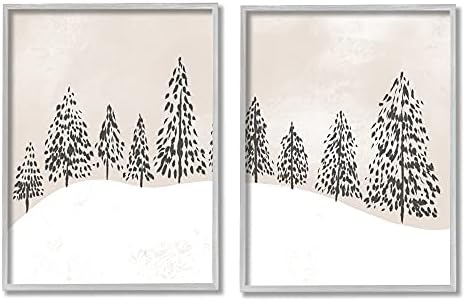 תעשיות סטופל עצים חורפיים מופשטים נוף מושלג שלג לבן בצבע בז ', מעוצב על ידי דפנה פולסלי אפור