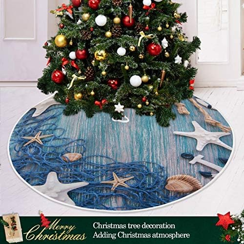 קישוט חצאית עץ חג המולד של אלזה, קישוט חצאית מיני עץ מיני קטן 35.4 אינץ 'עם רשת דיג עם כוכבי ים וקישוטי