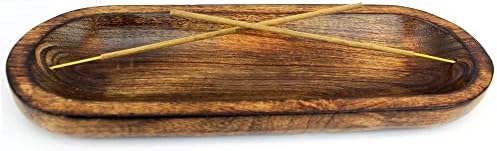 מחזיק קטורת של UnitedPrime-גילוי גילוי/אפר לוכד עץ עץ מגש עץ עיצוב הבית 11x4x1.2 אינץ '