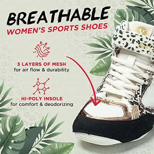 כן! אתלטיקה-חית היאבקות נעליים עבור בנות ונשים, קל משקל לנשימה אגרוף נעליים, מיקרופייבר זמש נמר מודפס