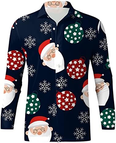 חולצות חג מולד של XXBR לגברים, כפתור למטה חג המולד הדפס גרפי תלבושות של מסיבת צווארון