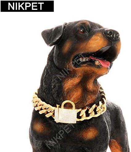צווארון שרשרת כלבים זהב עם אבזם מאובטח עם אבני זירקוניה מעוקב קרח קוביות 18K כתמי מתכת פלדה שרשרת קישור