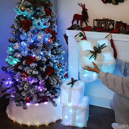 עץ חג המולד של HIAGROW כובע טופר קשת עם מקרן פתית שלג - קופסאות מתנה מוארות לחג המולד סט של 3,
