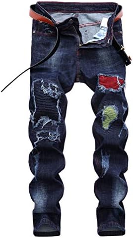 אידיאליסאנקסון קרוע ג'ינס דפוס דפוס ישר רזה רזה רזה מתאים ג'ינס