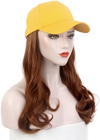 לוקאו אופנה גבירותיי כובעים, כובעי שיער, צהוב בייסבול כובעים, פאות, ארוך מתולתל חום פאות, כובעים