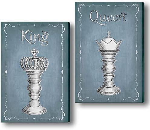 2 חתיכה כחול ולבן שחמט בד קיר ציור מלך ומלכה שחמט תמונות רטרו שחמט גלריית תמונות בד לעטוף ז 'יקלה