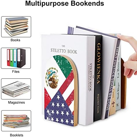 בציר ארהב מקסיקו דגל גדול עץ תומכי ספרים מודרני דקורטיבי מדף ספרים ספר פקק שולחן מדף מחזיקי סט של 2