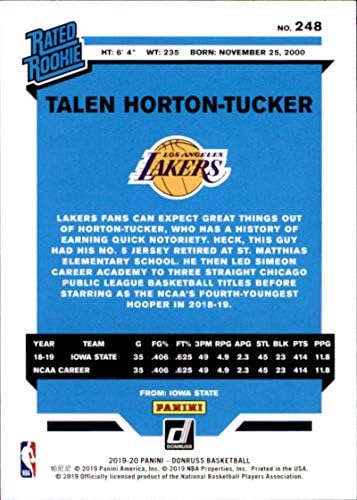 2019-20 דונרוס כדורסל 248 טאלן הורטון-טאקר לוס אנג'לס לייקרס RC דירגת טירון רשמי מסחר ב- NBA על