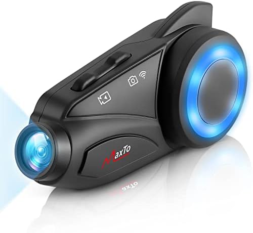 אוזניות Bluetooth אופנוע Maxto עם מצלמה M3 M3 1080p HD עם Bluetooth 5.0 עבור קסדת אופנועים 6 כיוונים מערכות