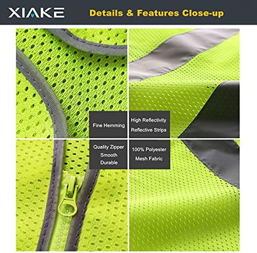 Xiake 4 כיסים נראות גבוהה בטיחות רפלקטיבית אפוד רשת רוכסן רוכסן, עונה על תקני ANSI/ISEA
