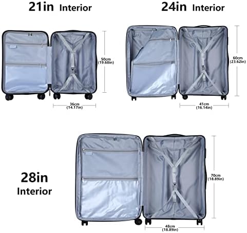 סט מזוודות טיידקאר 3 חלקים 21/24/28, 21 אינץ 'עם כיס מחשב נייד קדמי ומזוודות 24/28 אינץ' הניתנות