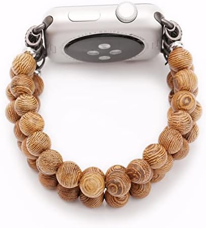 להקת Apple Watch לנשים צמיד לבוש אופנה בלינג חרוזי עץ קסמים אלסטיים תואמים לכל סדרת Apple Watch 8, 7, 6,