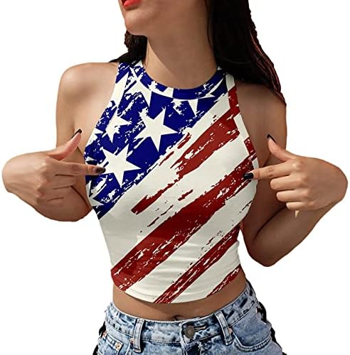 4 ביולי יבול עליון נשים קיץ מזדמן קיץ סקסית סקסית חסרת שרוולים חסרת חולצה דגל אמריקאי כוכבי כוכבי פסים חולצות עניבה