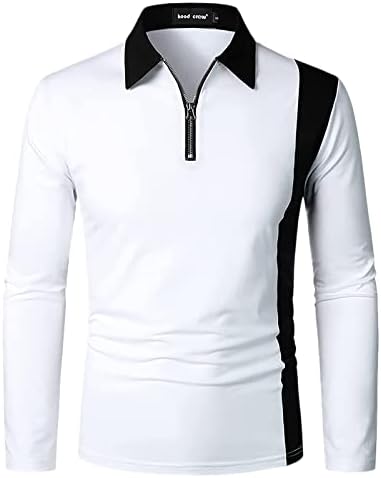 חולצות פולו רוכסן בגברים XXBR חולצות שרוול ארוך צוואר צוואר בלוק בלוק טלאים טלאים דש צווארון גולף