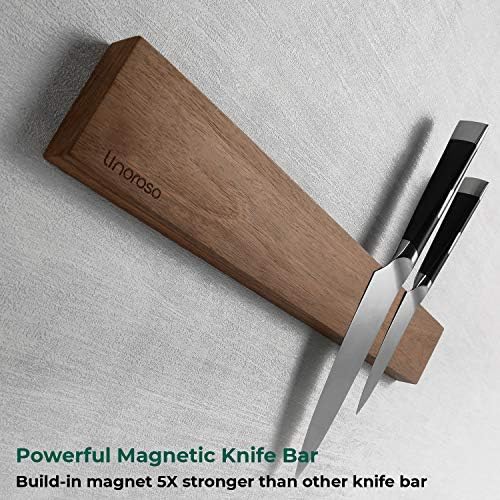 כלי מטבח לינורוסו סט-16.5 '' מחזיק סכין מגנטי עץ עץ עץ עץ לקיר עם סכין פיקוח 3.5 אינץ 'סכין שף 7 אינץ' סכין סנטוקו