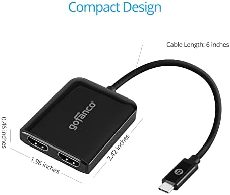 Gofanco USB-C עד 2 יציאה HDMI מציג MST Hub-USB-C עד תצוגות HDMI כפולות, מצב תצוגה מורחב, 4K @60Hz,