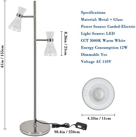 מנורת רצפה של AUA לחדר שינה, LED לעומק נורות עמידות עם ראשי מנורה מתכווננים, עמדת לילה מודרנית עמדת