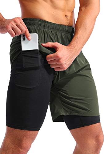 פודולה גברים של 2 ב 1 מכנסי ריצה 7 מהיר יבש כושר ספורט אימון מכנסיים קצרים לגברים עם טלפון כיסים
