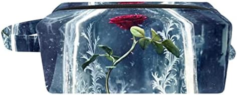 תיקי קוסמטיקה של Tbouobt תיקי איפור לנשים, שקיות טיול איפור קטנות, קרח וחורף ורד פרחים