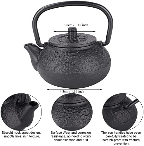 סירי תה ברזל יצוק של יונשיקס, קומקום ברזל של 50 מל מיני, ידית נחושת קרן קרן במבוק קומקום שורש,