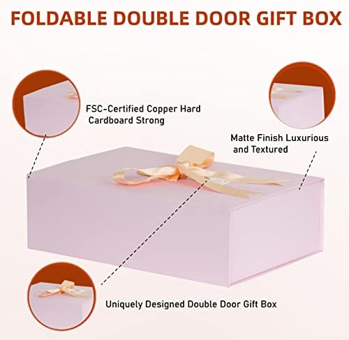 קופסאות מתנה עם מכסים 6 מארז, 14.5על 10 על 4.5 קופסת מתנה ורודה גדולה עם כרטיס סרט קופסאות אריזת מתנה
