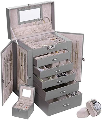 Anwbroad ארגון תכשיטים גדול קופסא 6 קופסת תכשיטים שכבה לנשים מחזיק מארז אחסון עם נעילה עם קופסת תכשיטים