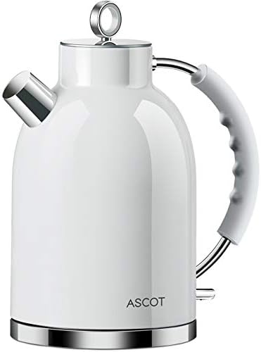 אסקוט נירוסטה קומקום תה חשמלי, 1.7qt, 1500 וואט, ללא BPA, כיבוי אלחוטי, אוטומטי, דוד מים רותח מהיר - שחור