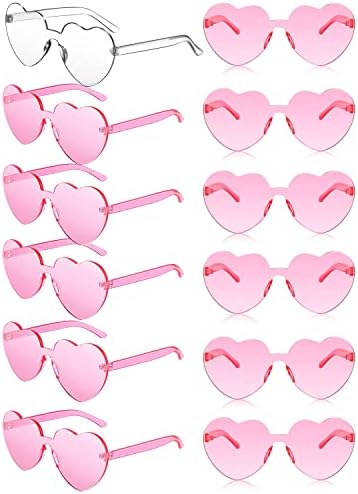 משקפי שמש רווקות 12 מארז משקפיים בצורת לב עבור ספקי צד רווקות, ורוד ושקוף מסיבת רווקות טובות
