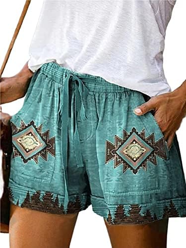 מכנסיים קצרים לנשים קיץ מותניים אלסטיים מזדמנים מערביים מערביים מערביים גיאומטריים מכנסיים קצרים שורפים