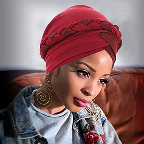 Urieo נשים אפריקאיות כובע טורבן מעוות צמה עוטף ראש בצבע אחיד כפה כיסוי ראש