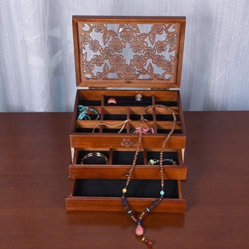 Anncus בסגנון אירופאי עץ מוצק קופסת תכשיטים קיבולת עץ תיבת שעון עץ עגילים סיניים שרשרת תכשיטים מארגן קופסאות אחסון