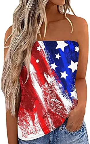4 ביולי סטרפלס טנק לנשים קיץ מקרית סקסי ללא שרוולים בנדו חולצת סטרפלס חולצה אמריקאי דגל לקשור לצבוע חולצות
