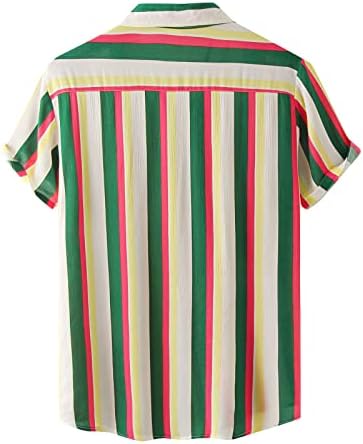 חולצות באולינג בהוואי לגברים הדפס פסים שרוול קצר כפתור למטה חולצה חולצת חוף מזדמנים חולצות קיץ