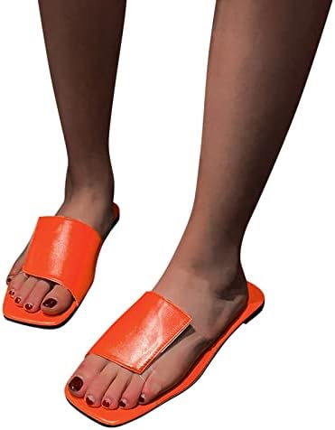 נעלי בית לנשים נוחות נשים בצבע אחיד משטח עור משטח PVC שחבור בוהן פתוחה נעלי נעלי בית עם רבוע תחתון רבוע.