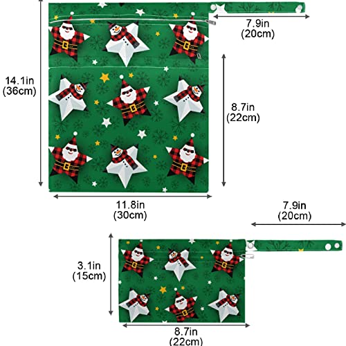 Visesunny Santa and Snowman Star תבנית ירוקה 2 יחידים שקית רטובה עם כיסי רוכס