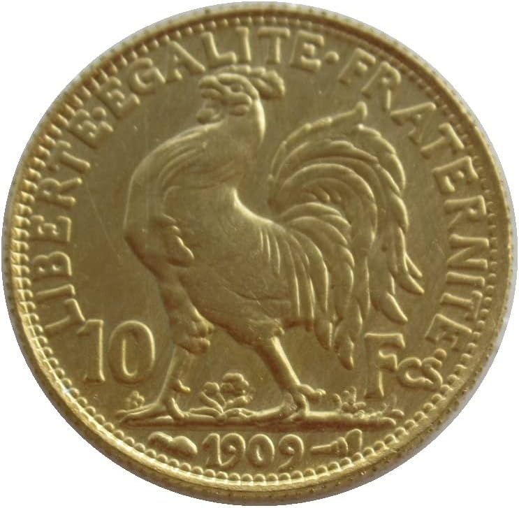 10 תרנגולת פרנק 1899-1914 פרנק צרפתי העתק זר מטבע זיכרון מצופה זהב