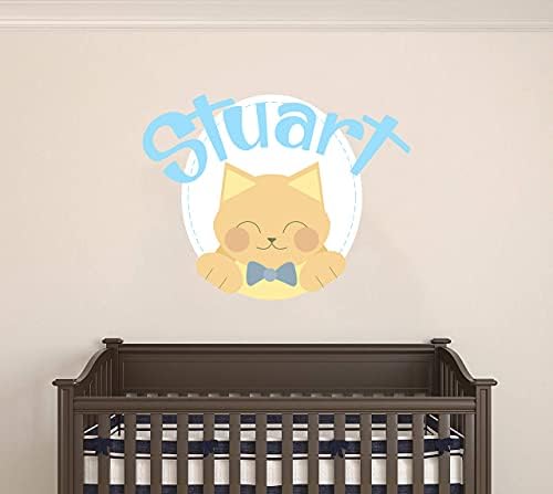 מדבקות קיר של שם תינוק בהתאמה אישית - חתול תינוקות לילד/בנות מדבקות קיר לחדר הילדים קישוט חדר משחקים