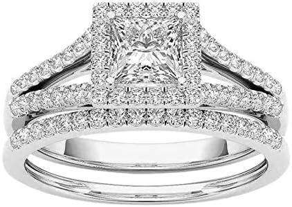 סט טבעת אירוסין זירקוניה מעוקב, טבעת נישואין לנשים מערכות כלה טבעות נישואין הבטחת יום נישואים