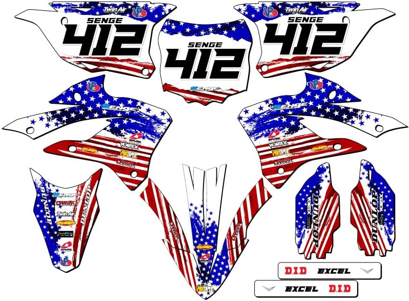 2022-2023 KX 85 Merica USA Senge Graphics ערכה מלאה עם Rider I.D. תואם לקוואסאקי