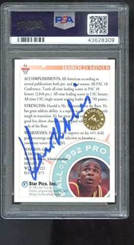 1992-93 תמונות כוכבים 84 Harold Miner Auto חתום כרטיס חתימה PSA/DNA כדורסל - כדורסל קלפי חתימה עם גלגול