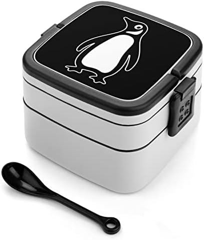 פינגווין הדפיס את הכל בקופסת בנטו אחת מיכל ארוחת צהריים למבוגרים עם כף לבית ספר/עבודה/פיקניק