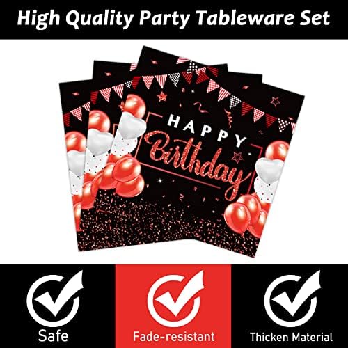 96 חתיכות אדום ושחור מסיבת יום הולדת כלי שולחן סט קונפטי וזורה שמח מסיבת יום הולדת קישוטי אדום יום הולדת צלחות