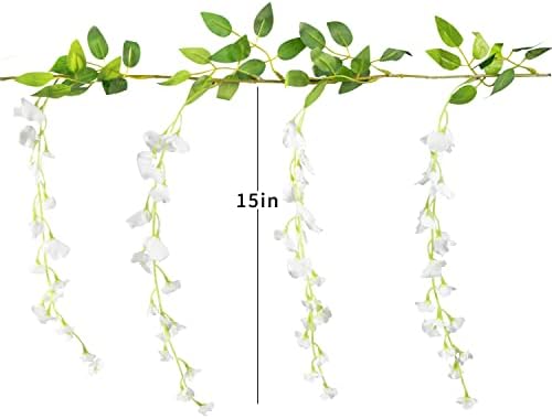 פרחים מלאכותיים לבן ויסטריה גרלנד גפן משי תליית פרח לבית גן חיצוני טקס חתונה קשת פרחוני דקור 4 יחידות