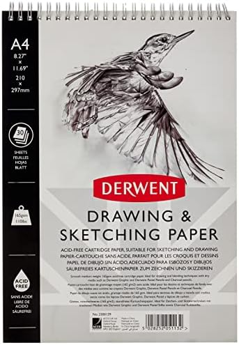 Derwent Sketch Pad, A5, דיוקן, 5.83 x 8.27 אינץ 'גודל גודל, חוט, 30 גיליונות, לבן