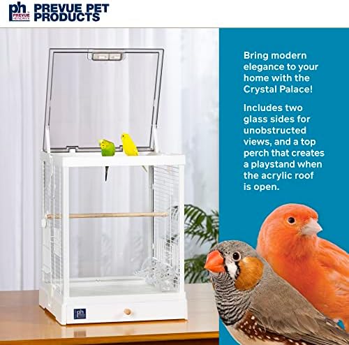 תצוגה מקדימה מוצרים לחיות מחמד תצוגה ברורה זכוכית ציפור כלוב קריסטל ארמון עבור קטן ציפורים-לבן מסגרת