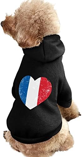 צרפת לב רטרו דגל בגדי כלב קפוצ'ונים של חיות מחמד בחורף סווטשירטים של כלבים רכים וחמים לכלבים