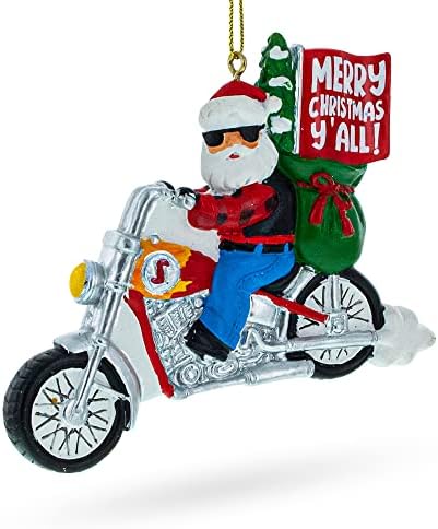 סנטה על קישוט לחג המולד זכוכית אופנוע