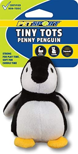 Petsport Tiny Tots Penny Penguin Plush צעצוע של כלבים קטנים עם חריק, 4 אינץ '