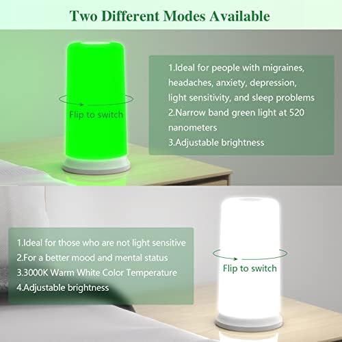 מנורה לטיפול באור ירוק למיגרנות, כאבי ראש, רגישות לאור, נדודי שינה, הקלה על חרדה, נוריות LED ירוקות