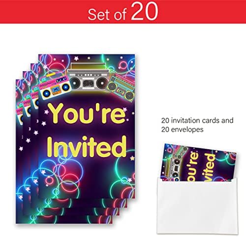 20 חבילה של שנות ה -90 של יום הולדת הזמנות למסיבת יום הולדת עם מעטפות רטרו חזרה למילוי שנות ה -90 מזמינה כרטיס